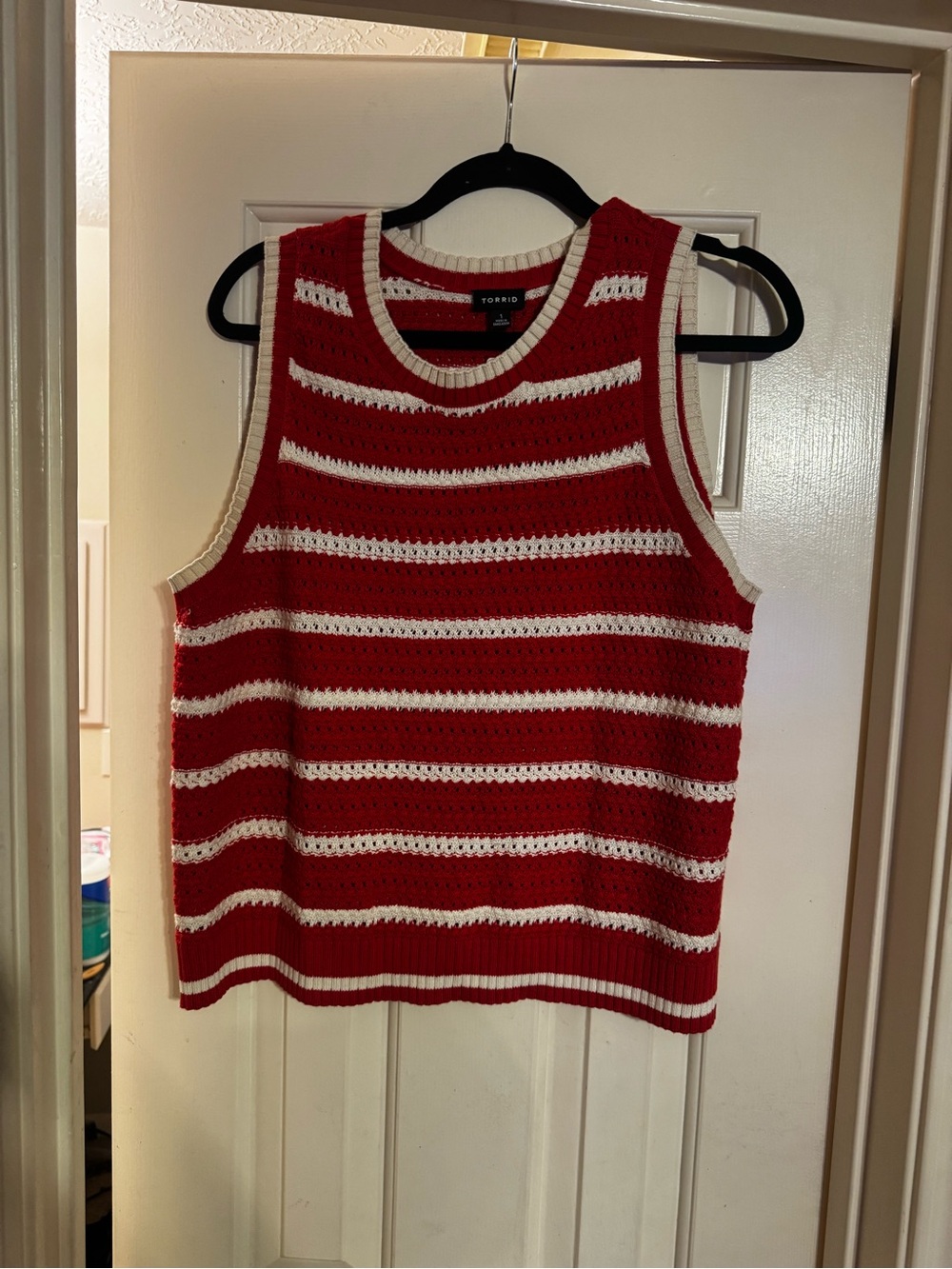 torrid Red and White Striped Crochet Knit Tank